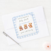 Wir können Gingham Baby Shower Book Plate warten Quadratischer Aufkleber (Umschlag)