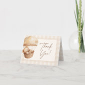Wir können Gingham Teddy Bear Baby Dusche frühzeit Dankeskarte (Vorderseite)