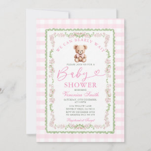 Wir können kaum erwarten Pink Gingham Baby Girl Ei Einladung