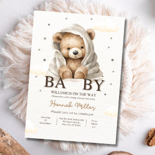 Wir können kaum warten Baby Shower Junge Teddybär  Einladung