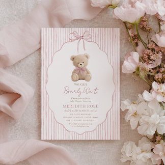 Wir können kaum warten Baby Shower Mädchen Rosa St Einladung