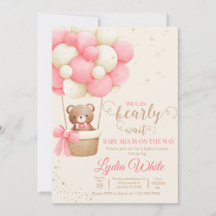 Wir können kaum warten Baby Shower Mädchen Teddybä Einladung