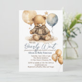 Wir können kaum warten Balloons Babydusche Einladu Einladung (Stehend Vorderseite)