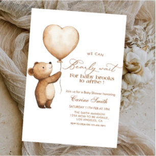 Wir können kaum warten Bär & Ballon Baby Shower Einladung