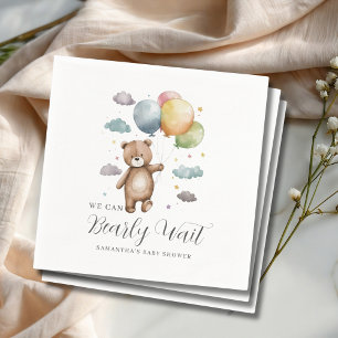 Wir können kaum warten Bär Luftballon-Baby-Party  Serviette