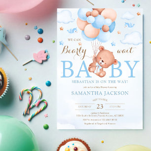 Wir können kaum warten Bär Luftballon Babyparty  Einladung