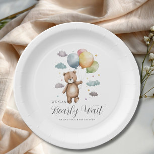 Wir können kaum warten Bär Luftballon Babyparty Pappteller
