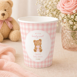Wir können kaum warten Bärchen Mädchen Baby Shower Pappbecher
