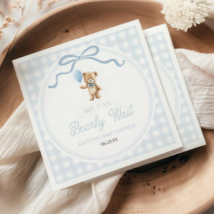 Wir können kaum warten Blau Teddybär Baby-Party Serviette