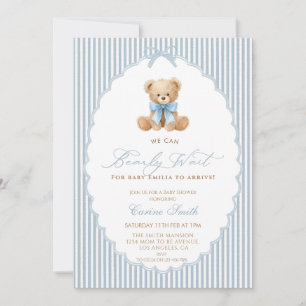 Wir können kaum warten blaues Band Boy Baby Shower Einladung
