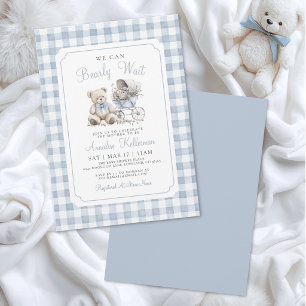 Wir können kaum warten Blaues Bär-Baby-Party Einladung