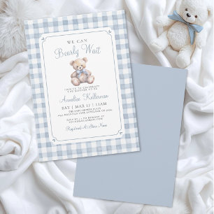 Wir können kaum warten Blaues Bär-Baby-Party Einladung