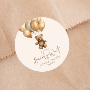 Wir können kaum warten Boho Teddybär Baby Shower Runder Aufkleber