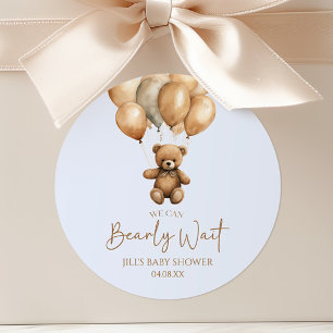 Wir können kaum warten Boho Teddybär Babyparty Runder Aufkleber