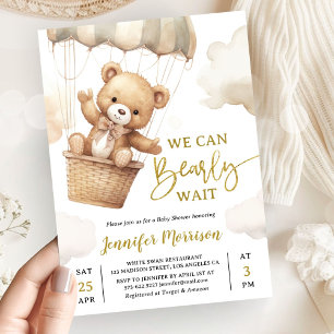 Wir können kaum warten Brauner Teddybär Baby Showe Einladung