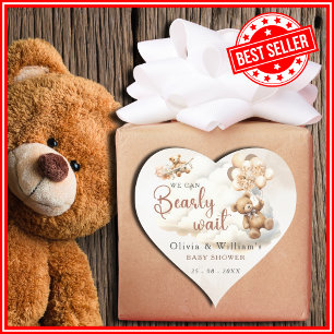 Wir können kaum warten Cub Brown Babyparty Herz-Aufkleber