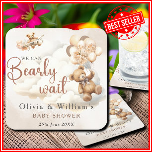 Wir können kaum warten Cub Brown Babyparty Rechteckiger Pappuntersetzer