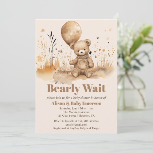 Wir können kaum warten Dreamy Baby Dusche Einladun Einladung (Stehend Vorderseite)