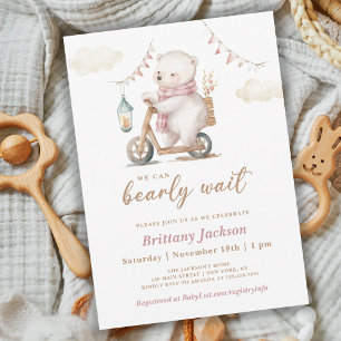 Wir können kaum warten Eisbär Baby Shower Rosa Einladung