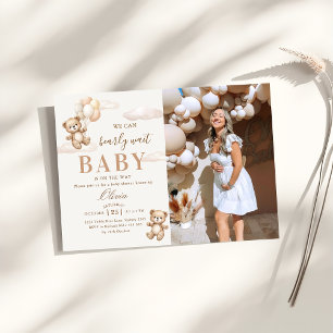 Wir können kaum warten Elegantes Teddy-Baby-Party- Einladung