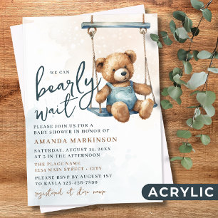 Wir können kaum warten Jeans-Teddybär-Baby-Party Acryleinladungen