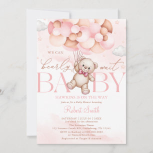 Wir können kaum warten Luftballon Bär Baby Shower Einladung