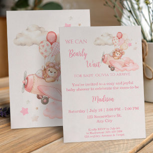 Wir können kaum warten Mädchen-Aviator-Baby-Party Einladung