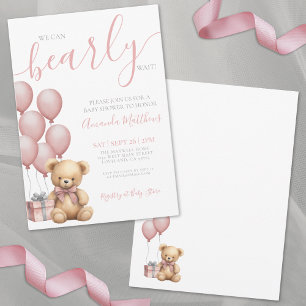 Wir können kaum warten Mädchen Rosa Bär Baby-Party Einladung