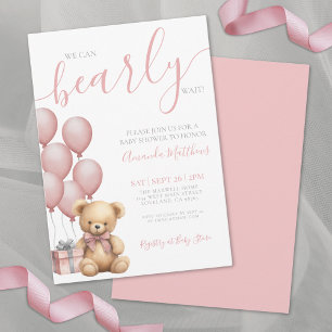 Wir können kaum warten Mädchen Rosa Bär Baby-Party Einladung