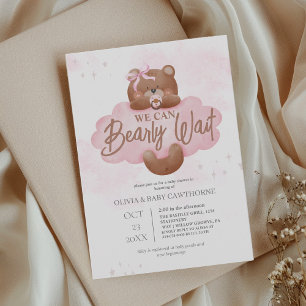 Wir können kaum warten Mädchen Teddybär Baby-Party Einladung