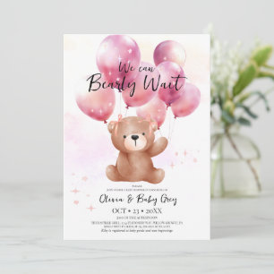 Wir können kaum warten Mädchen Teddybär Baby-Party Einladung