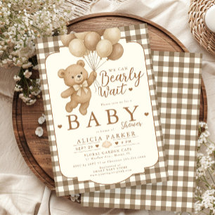 Wir können kaum warten neutrales Teddybär-Baby-Par Einladung