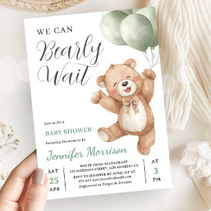 Wir können kaum warten Neutrales Teddybär-Baby-Sho Einladung