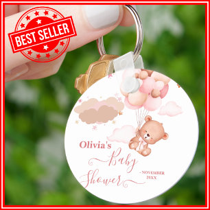 Wir können kaum warten Rosa Bär Baby-Party Schlüsselanhänger