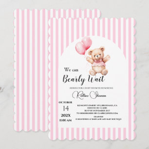 Wir können kaum warten rosa gestreifte Babyparty Einladung