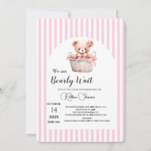 Wir können kaum warten rosa gestreifte Babyparty