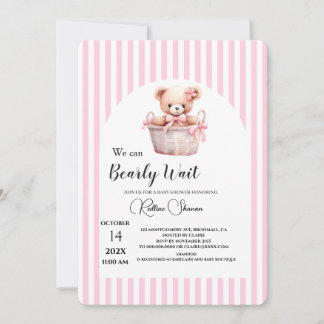 Wir können kaum warten rosa gestreifte Babyparty Einladung