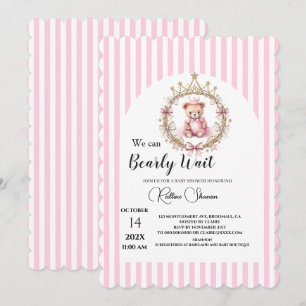 Wir können kaum warten rosa gestreifte Babyparty Einladung