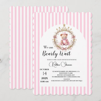 Wir können kaum warten rosa gestreifte Babyparty Einladung