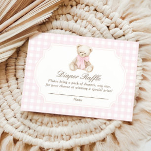 Wir können kaum warten Rosa Gingham Teddybär Baby Begleitkarte