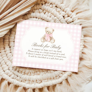 Wir können kaum warten Rosa Gingham Teddybär Baby Begleitkarte