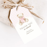 Wir können kaum warten Rosa Gingham-Teddybär-Mitge