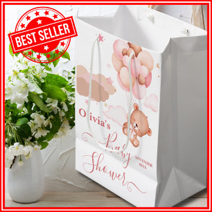 Wir können kaum warten Rosa Mädchen Baby Shower Mittlere Geschenktüte