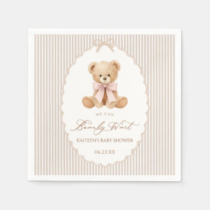 Wir können kaum warten rosa Schleifen Mädchen Baby Serviette
