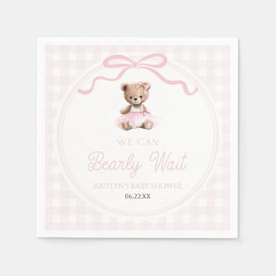Wir können kaum warten Rosa Teddybär Baby-Party Serviette