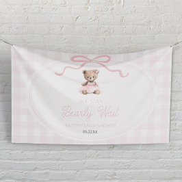 Wir können kaum warten Rosa Teddybär Baby Shower Banner