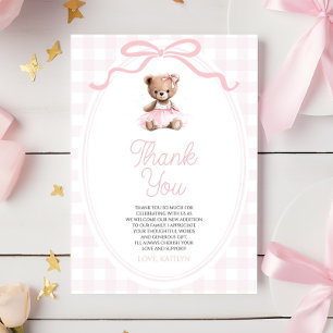 Wir können kaum warten Rosa Teddybär Baby Shower Dankeskarte