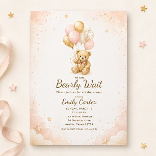 Wir können kaum warten Rosa Teddybär Baby Shower Einladung