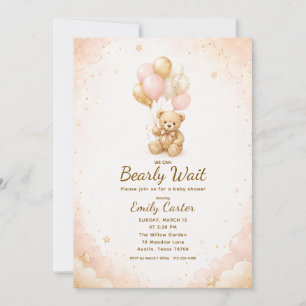 Wir können kaum warten Rosa Teddybär Baby Shower Einladung