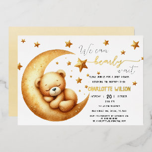 Wir können kaum warten Süßer Babybär Baby-Party Folieneinladung